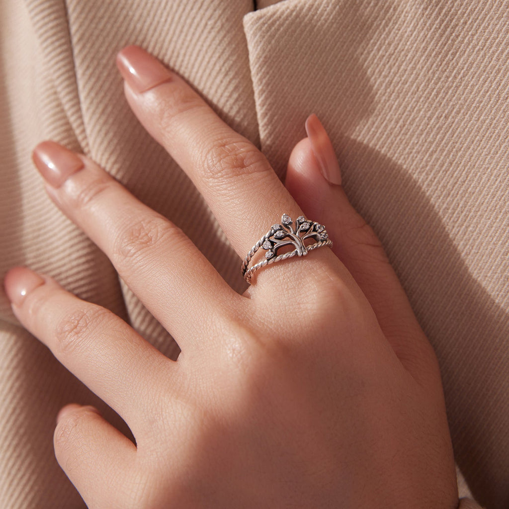 925 Sterling Silver Oxidized Pavé CZ Ring for Women
