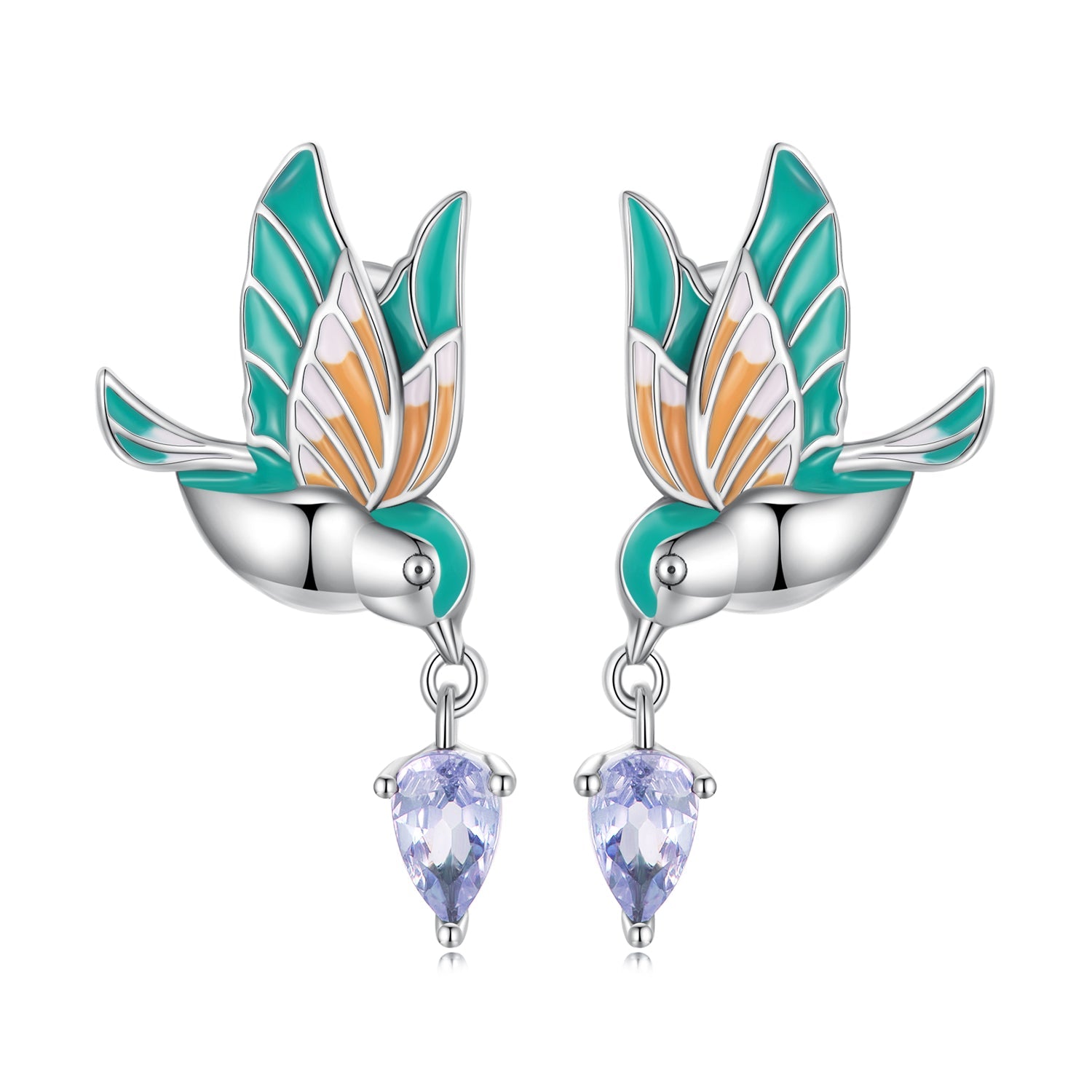 925 Sterling Silver Enamel Pavé Setting CZ Earrings