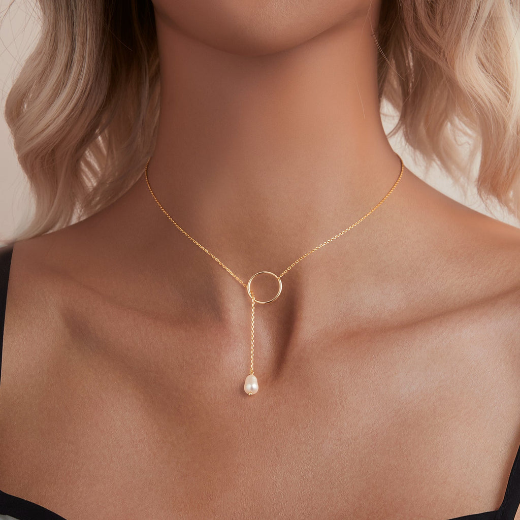 925 Sterling Silver Necklace with Gold Plated Freshwater Pearl - 60cm Length