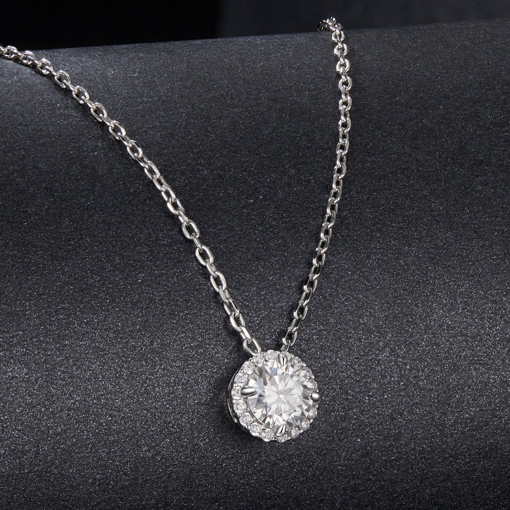 925 Sterling Silver Moissanite Necklace 40+5cm with Pavé Setting for Women