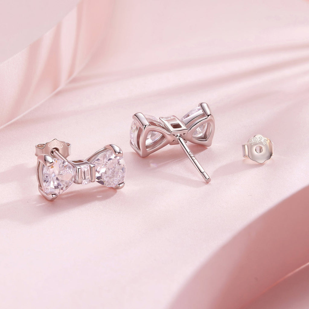 925 Sterling Silver Earrings with Pavé Setting CZ and White Gold Plating