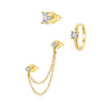 925 Sterling Silver Mini Stud Earrings with Gold Plating and CZ