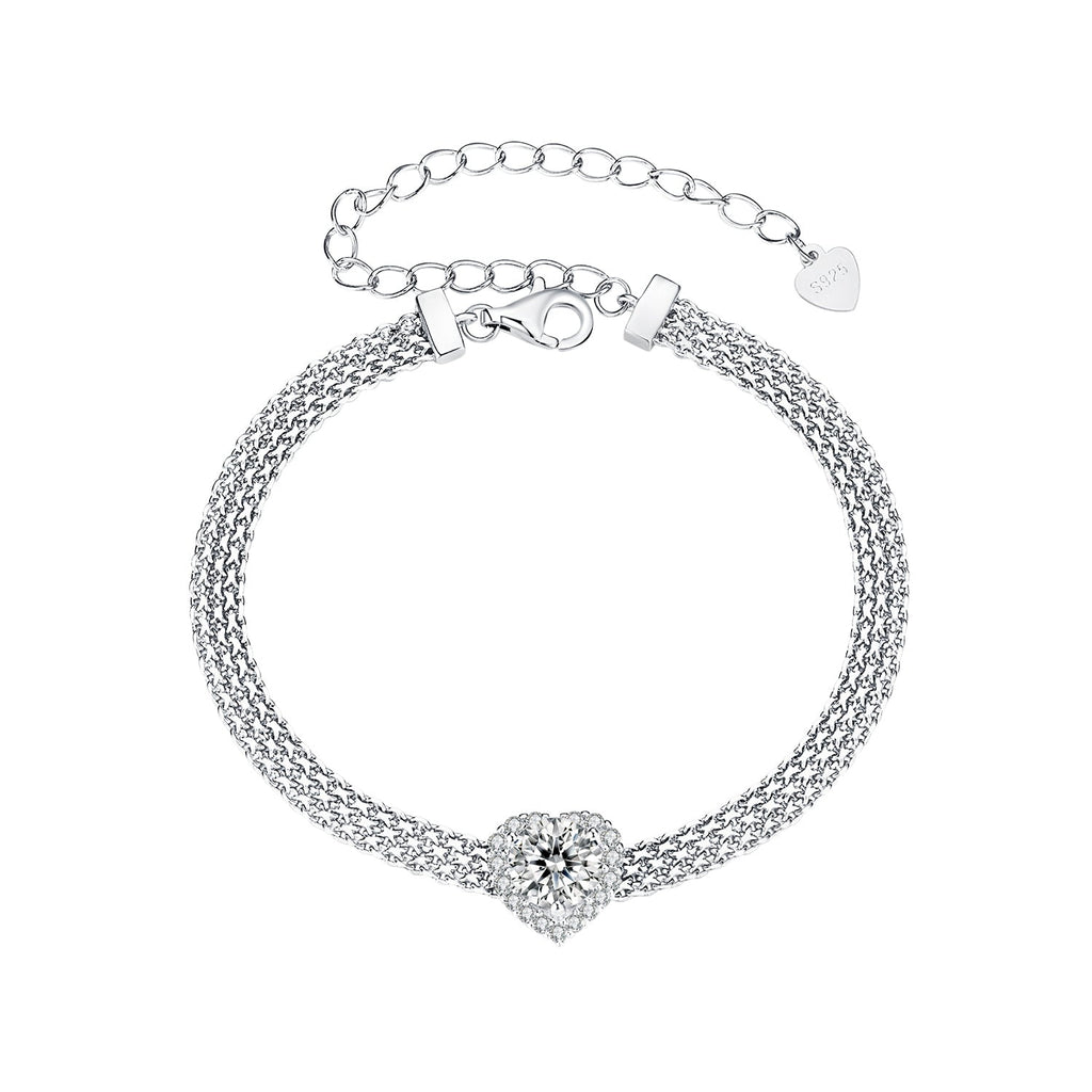 925 Sterling Silver & 1 Carat Moissanite & CZ White Gold Plated Bracelet for Women