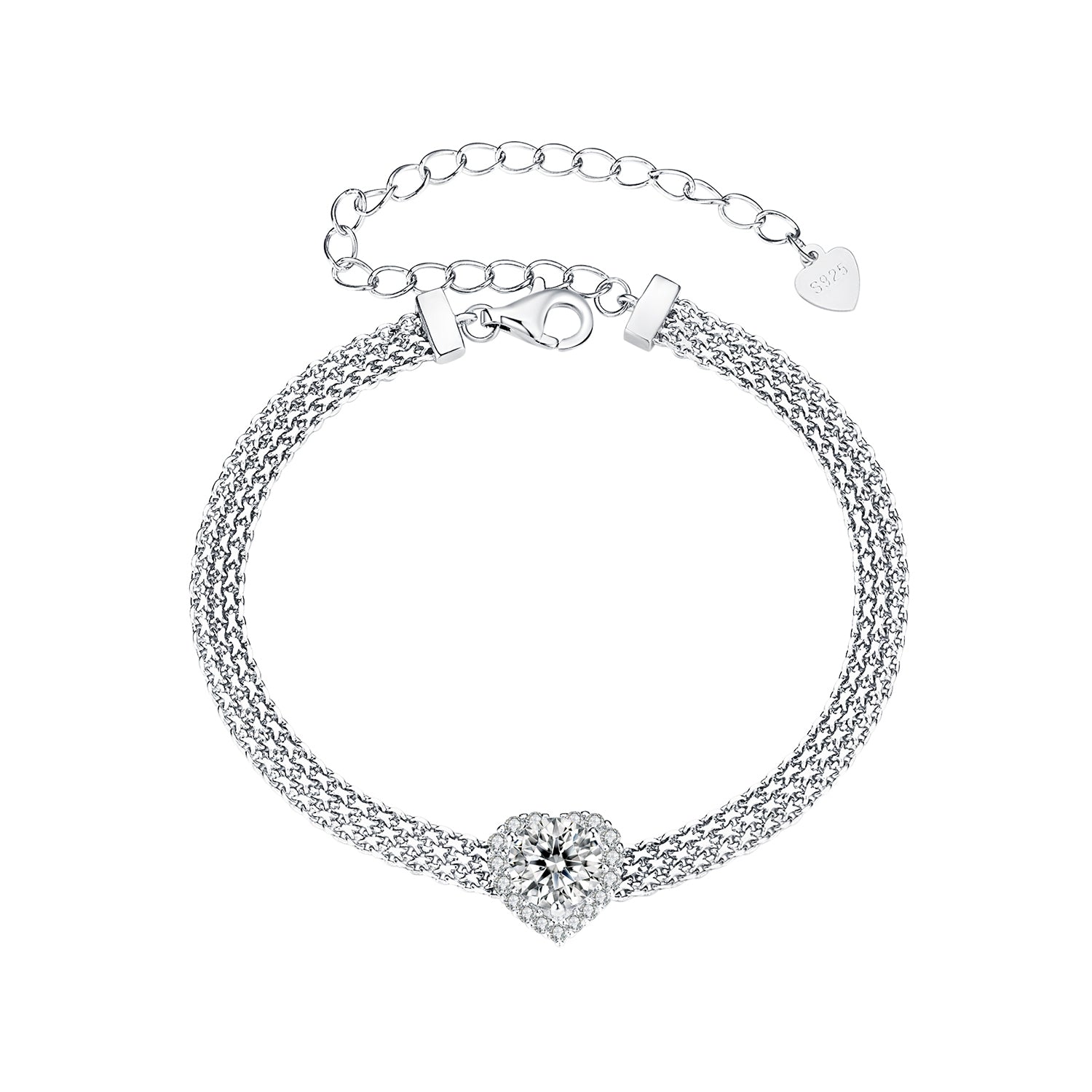 925 Sterling Silver & 1 Carat Moissanite & CZ White Gold Plated Bracelet for Women