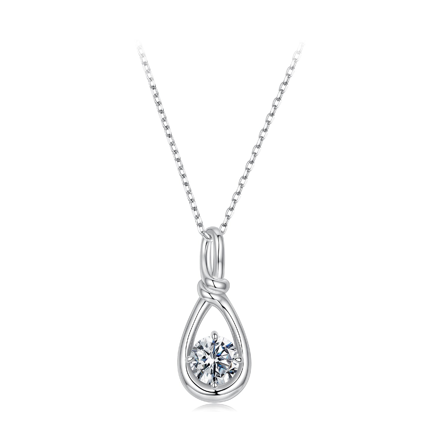 925 Sterling Silver 1 Carat Moissanite Necklace with White Gold Plating - 40+5cm Length for Women