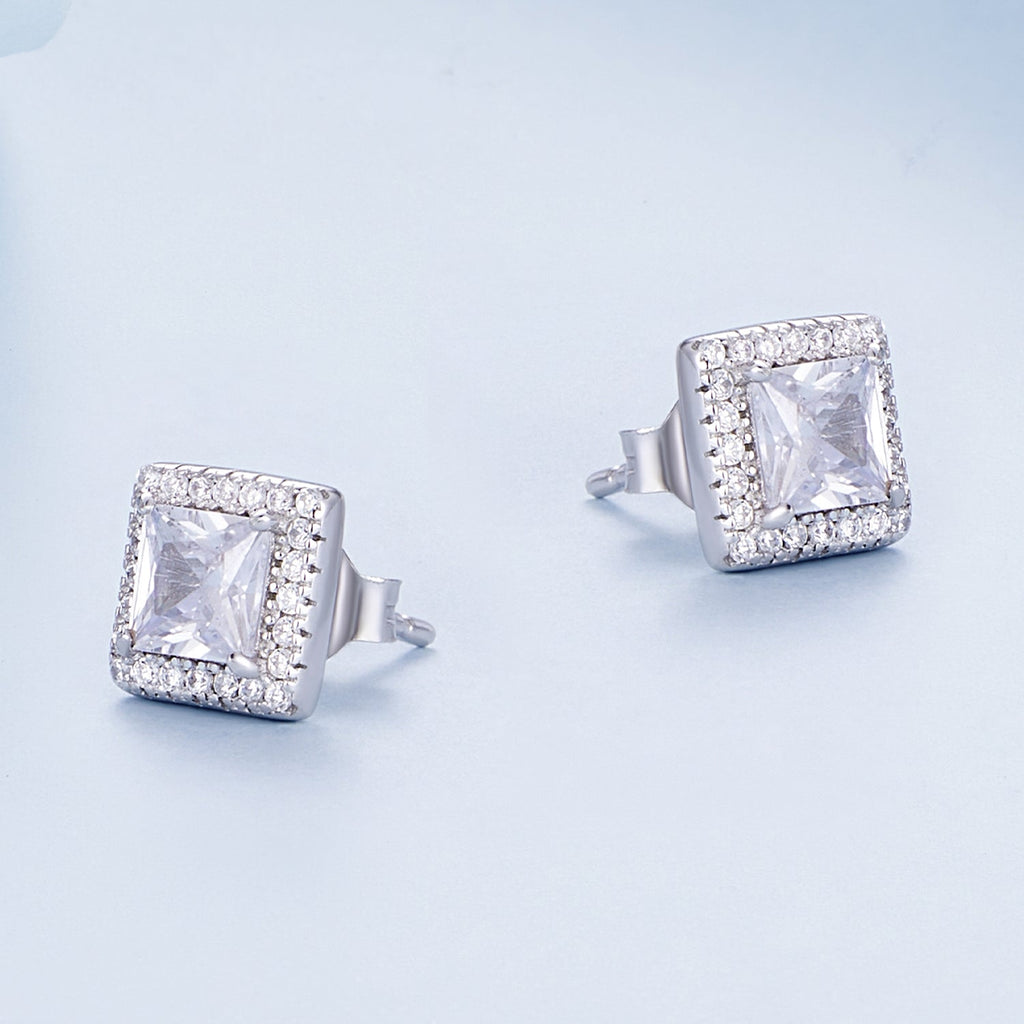 925 Sterling Silver Earrings with Pavé Setting CZ and Platinum Plating.