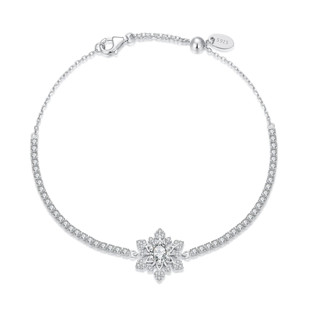 925 Sterling Silver Adjustable Bracelet with Pavé Setting CZ and White Gold Plating for Women