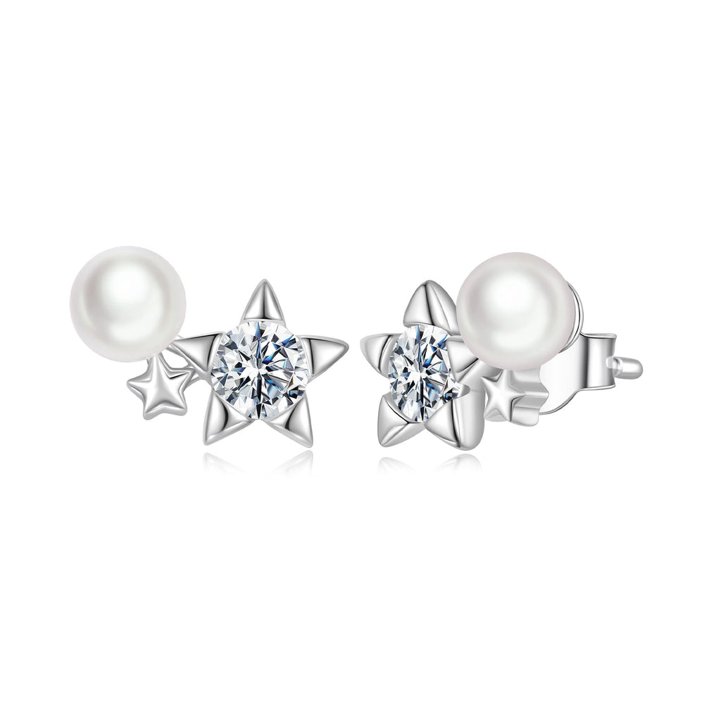 925 Sterling Silver 0.20 Carat Moissanite Earrings with Synthetic Pearl for Women