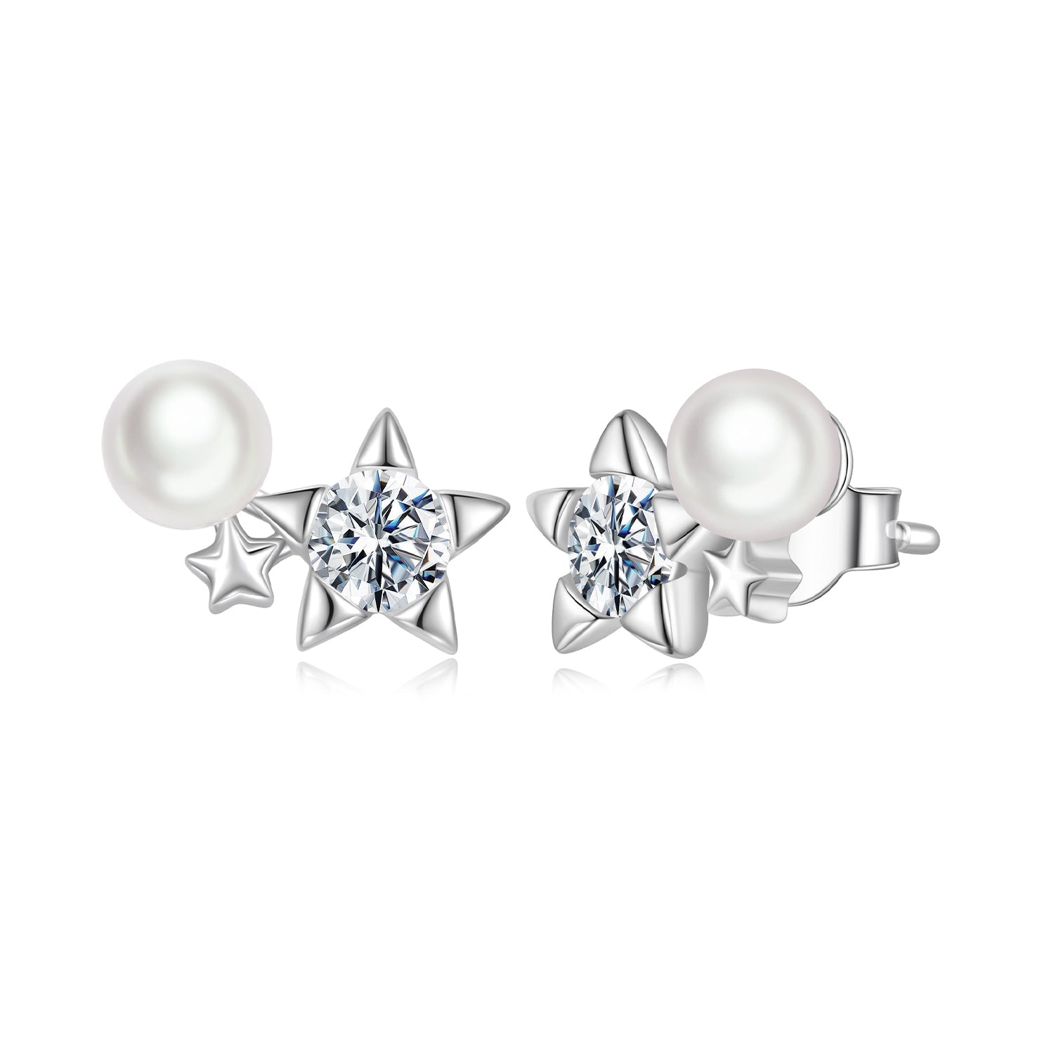 925 Sterling Silver 0.20 Carat Moissanite Earrings with Synthetic Pearl for Women