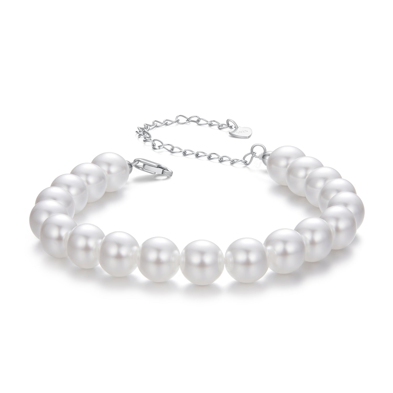 925 Sterling Silver Adjustable White Gold Plated Bracelet with Synthetic Pearl for Women