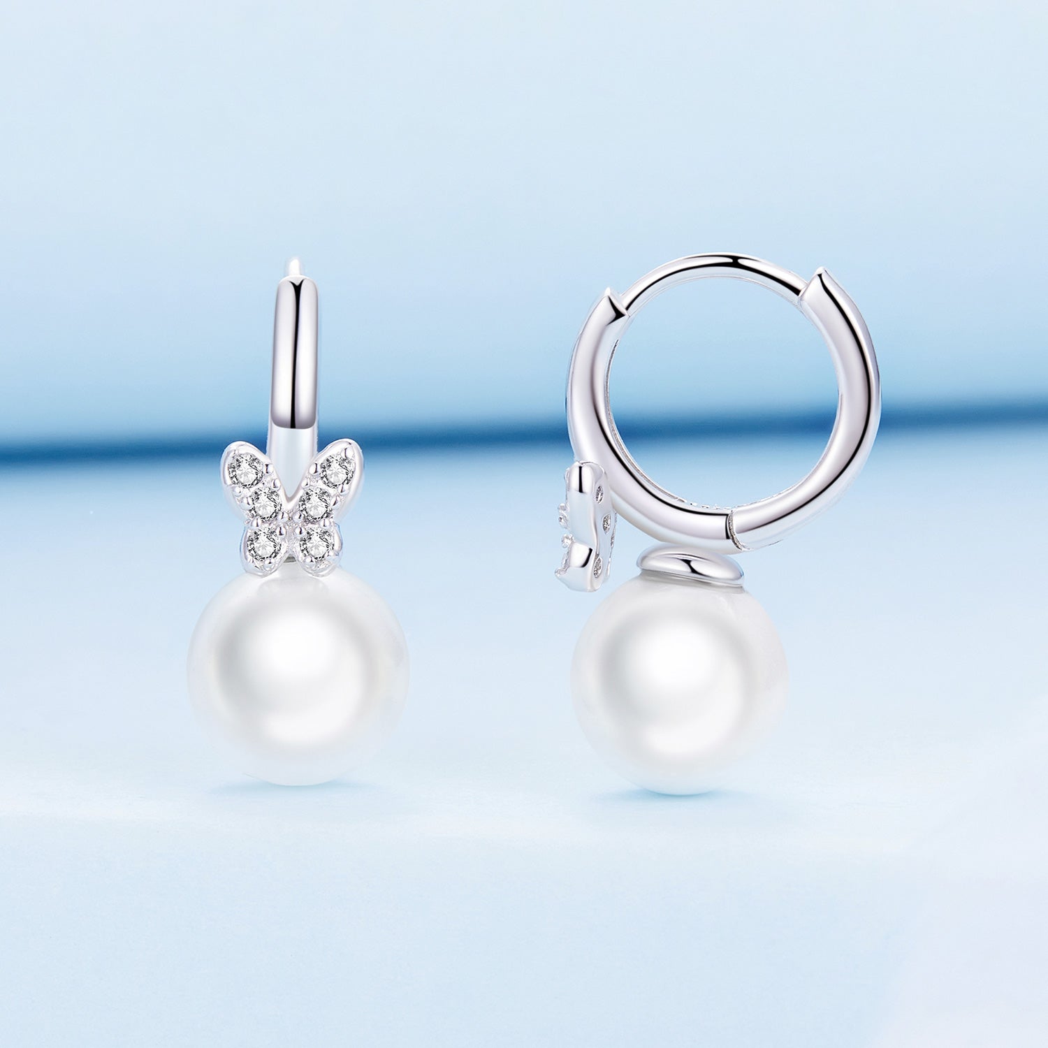 925 Sterling Silver Earrings with Plated Platinum and Shell Pearl for Women