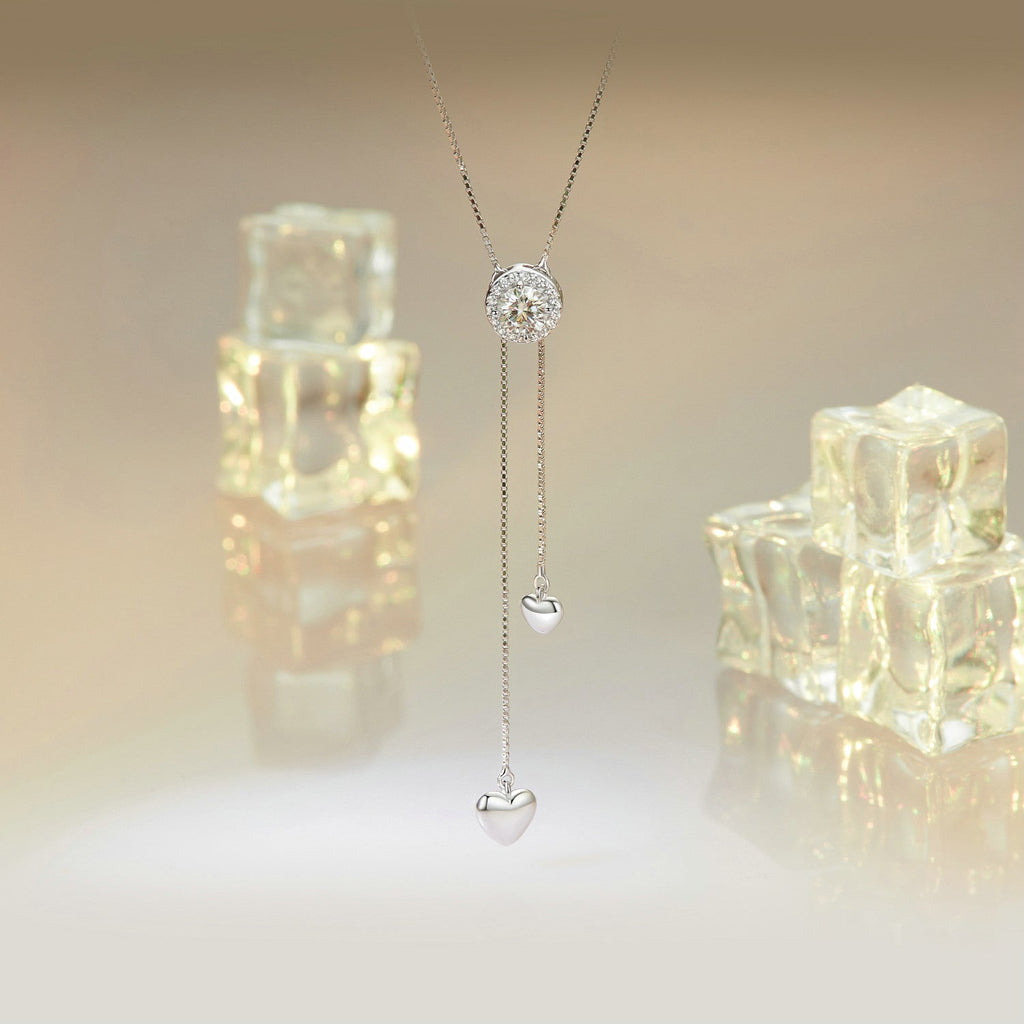 925 Sterling Silver 5mm Moissanite Necklace with Pavé Setting in White Gold, 450mm Length for Women