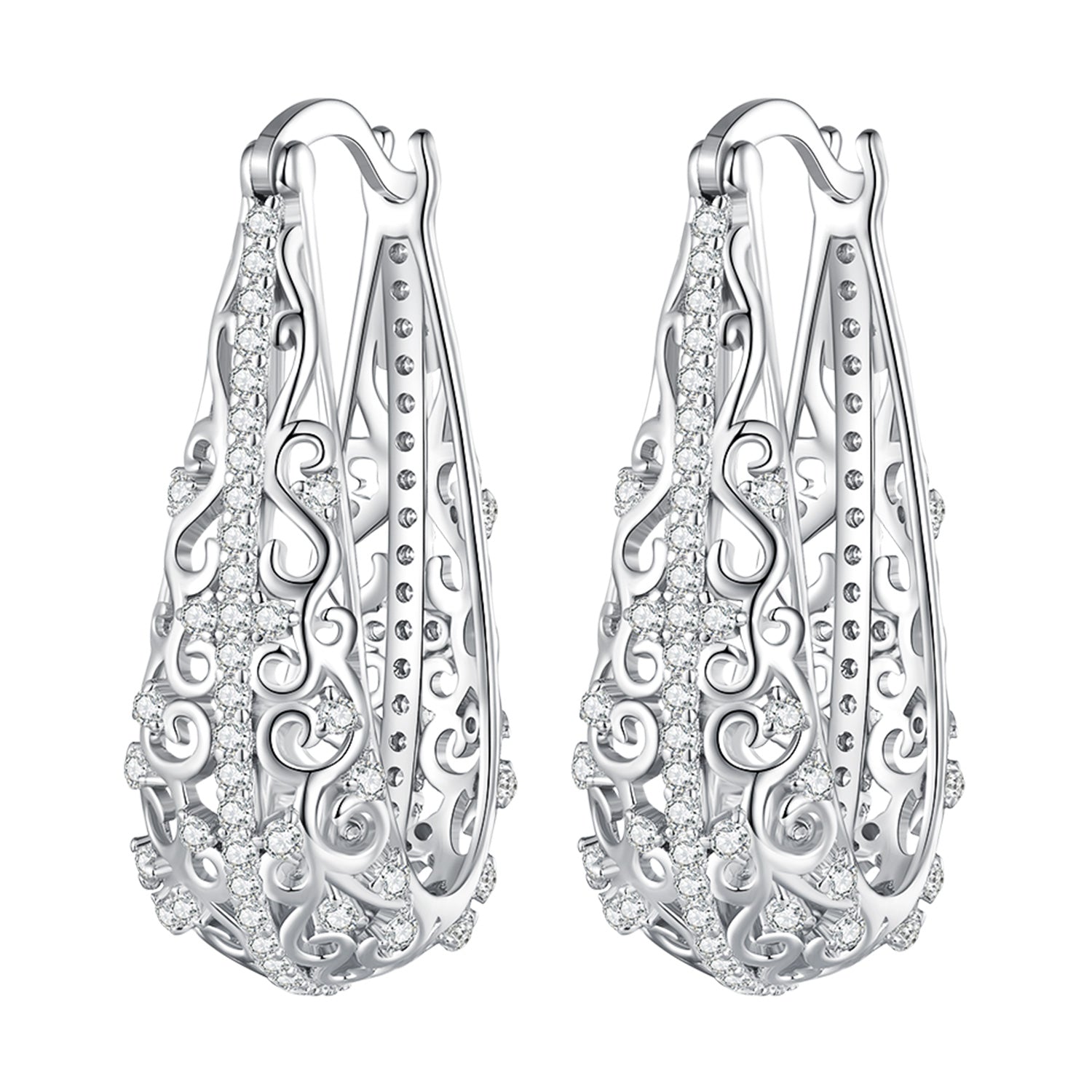 925 Sterling Silver Earrings with Pavé Set CZ, 2.5cm x 0.8cm, for Women