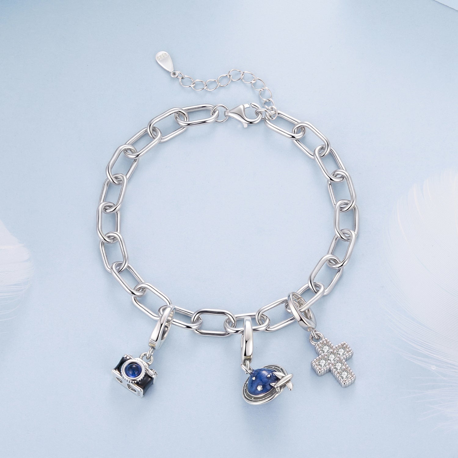 925 Sterling Silver White Gold Plated 15+6cm Adjustable Bracelet for Women