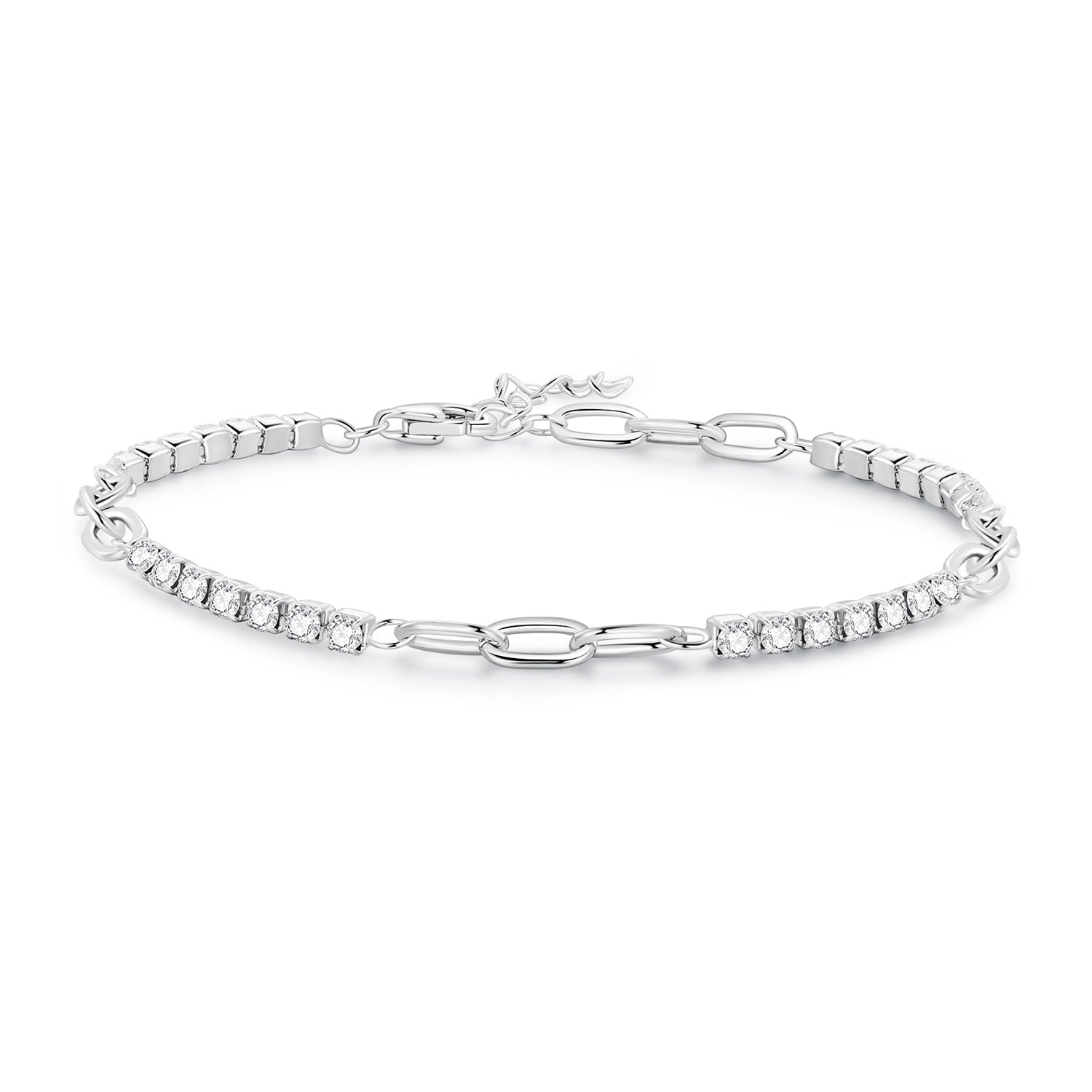 925 Sterling Silver Bracelet with Pavé Setting CZ, Platinum Plated, 14.5+3cm, for Women
