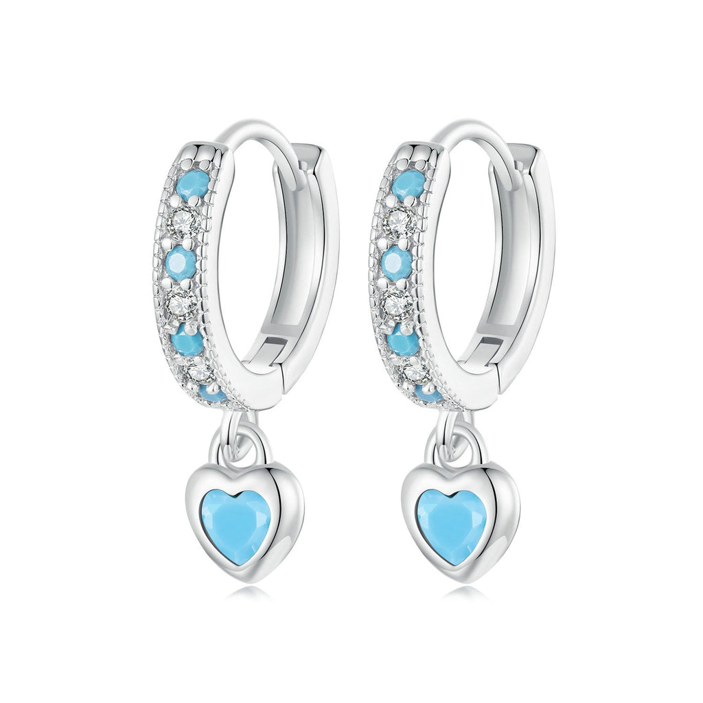 925 Sterling Silver Earrings with Synthetic Turquoise and CZ - White Gold Plated