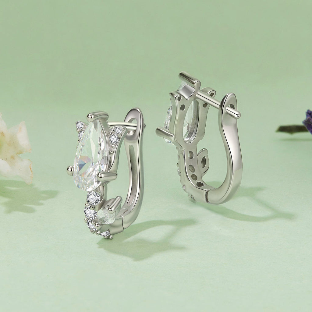 925 Sterling Silver Earrings with White Gold Plating and CZ