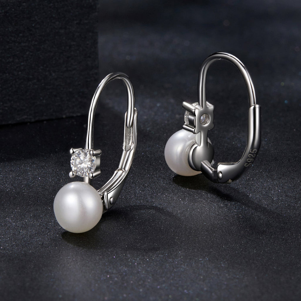925 Sterling Silver & Moissanite 0.30 Carat Earring with Freshwater Pearl for Women