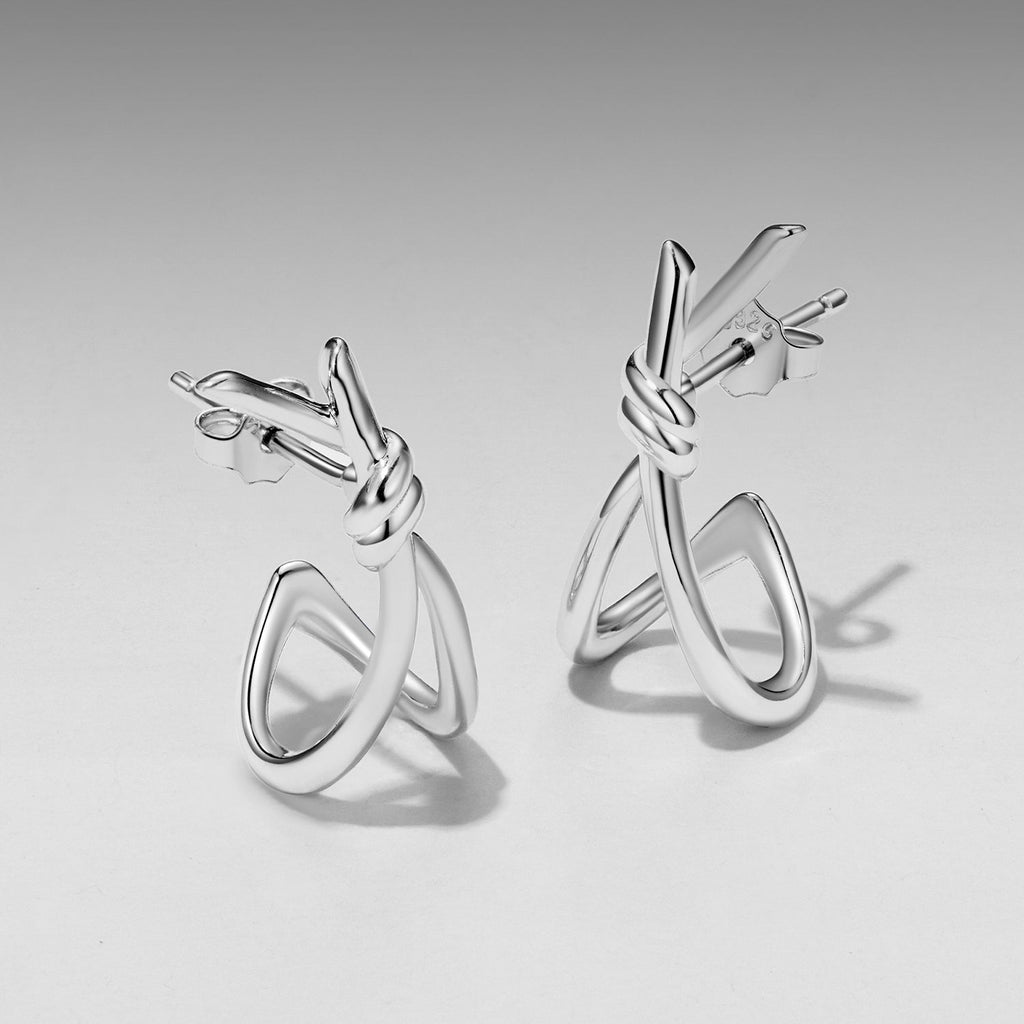925 Sterling Silver Earrings for Women - Size 2.0*0.8 cm - Plated White Gold