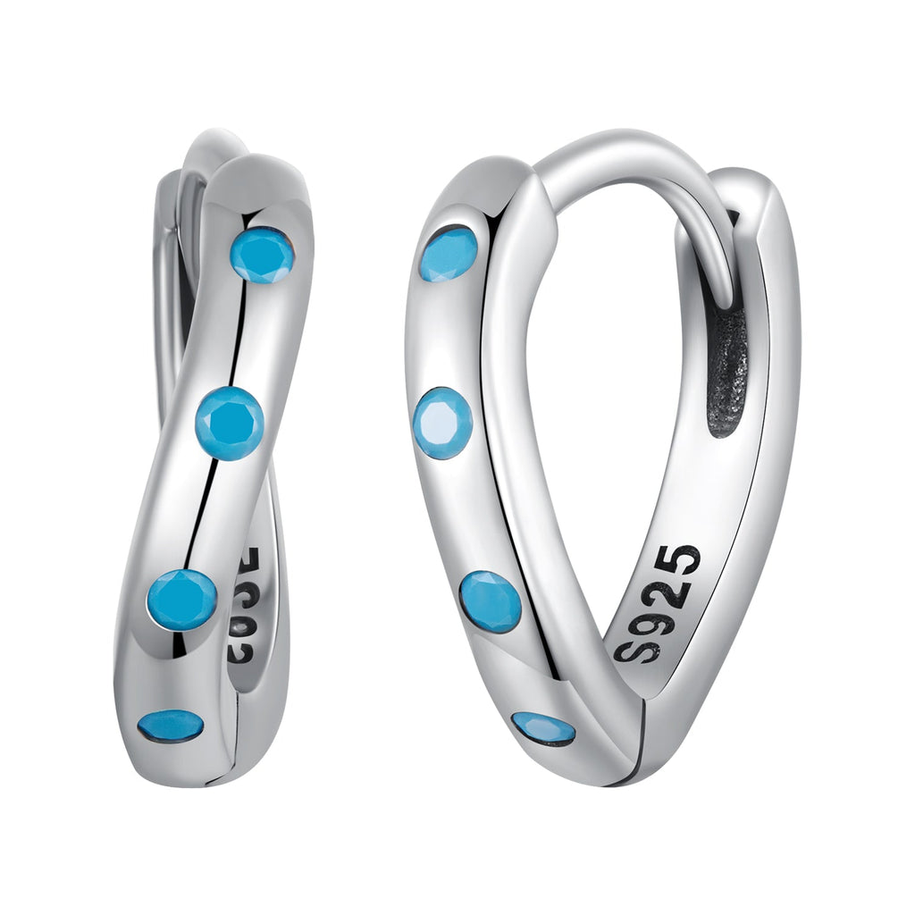 925 Sterling Silver Earrings with Synthetic Turquoise, Oxidized Finish, Size 12*2mm, Women