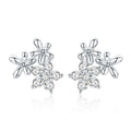 925 Sterling Silver Earrings with CZ in Pavé Setting, 0.6*0.7cm for Women