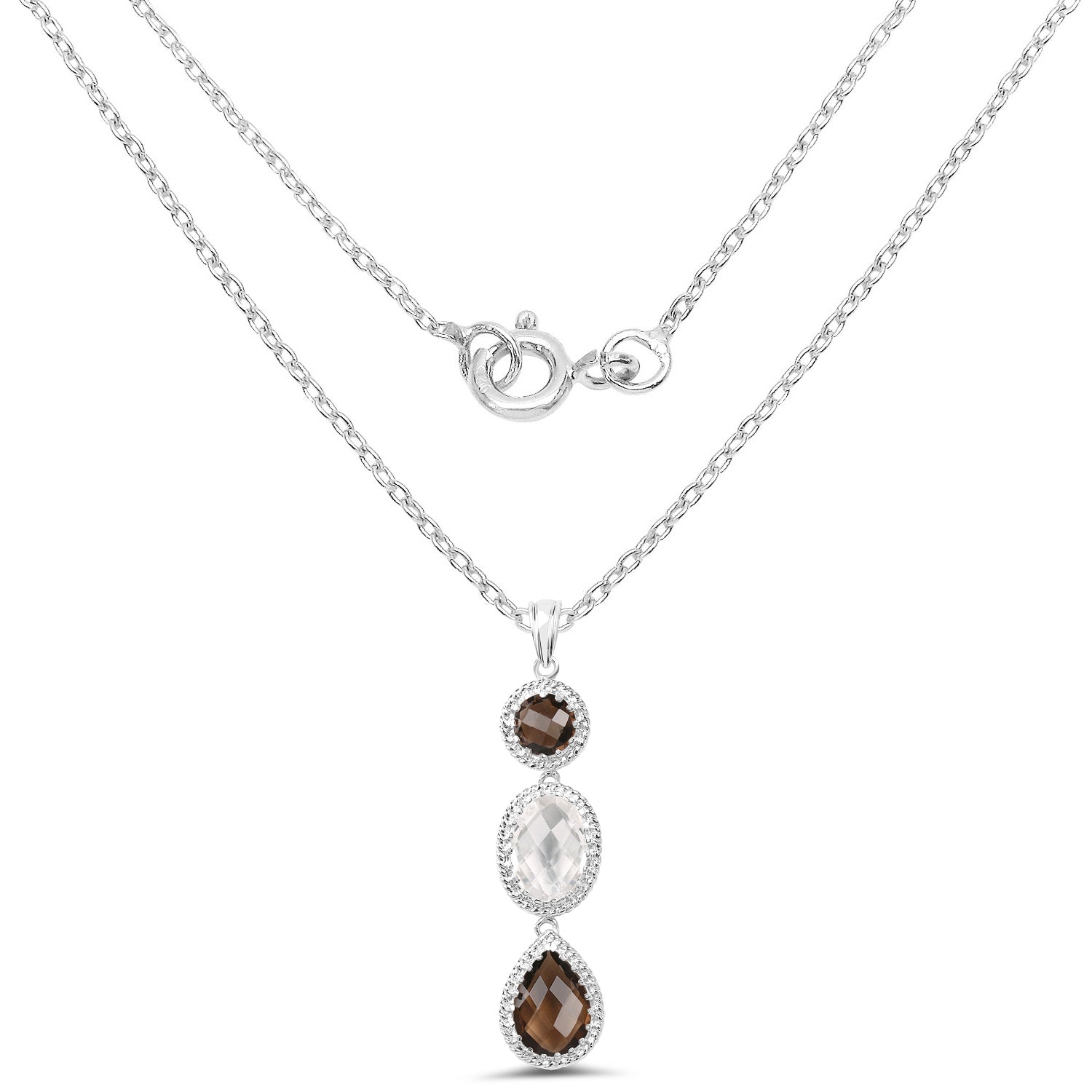 12.14 Carat Genuine Crystal Quartz & Smoky Quartz .925 Sterling Silver Pendant