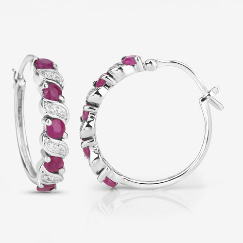 1.38 Carat Genuine Ruby and White Topaz .925 Sterling Silver Earrings