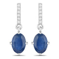 1.95 Carat Genuine Blue Sapphire and White Diamond 10K White Gold Earrings