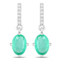 1.49 Carat Genuine Zambian Emerald and White Diamond 10K White Gold Earrings