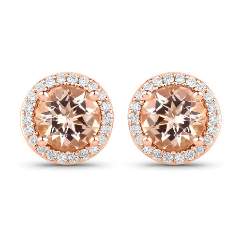 1.60 Carat Genuine Morganite and White Diamond 14K Rose Gold Earrings