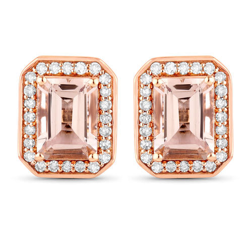 1.82 Carat Genuine Morganite and White Diamond 14K Rose Gold Earrings