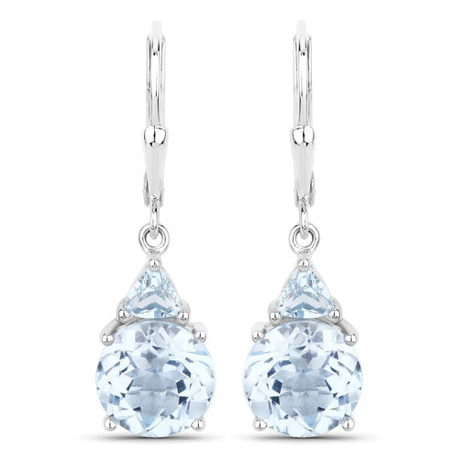 7.52 Carat Genuine Baby Swiss Blue Topaz and Blue Topaz .925 Sterling Silver Earrings