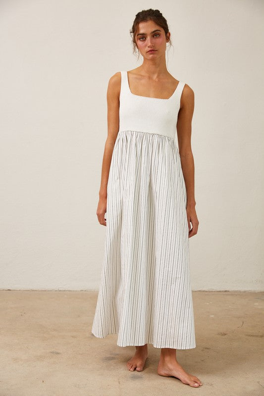 Ribbed Knit Bodice Maxi Dress