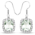 10.48 Carat Genuine Green Amethyst and White Topaz .925 Sterling Silver Earrings