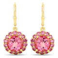 10.74 Carat Genuine Pink Topaz and Rhodolite Garnet .925 Sterling Silver Earrings