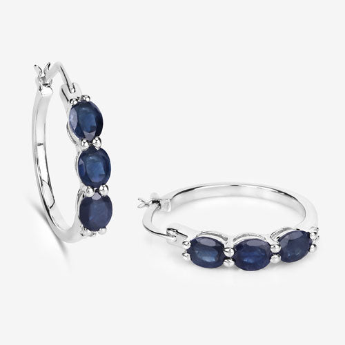 2.05 Carat Genuine Blue Sapphire and White Diamond .925 Sterling Silver Earrings