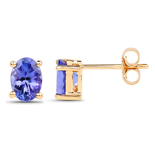 1.24 Carat Genuine Tanzanite 14K Yellow Gold Earrings