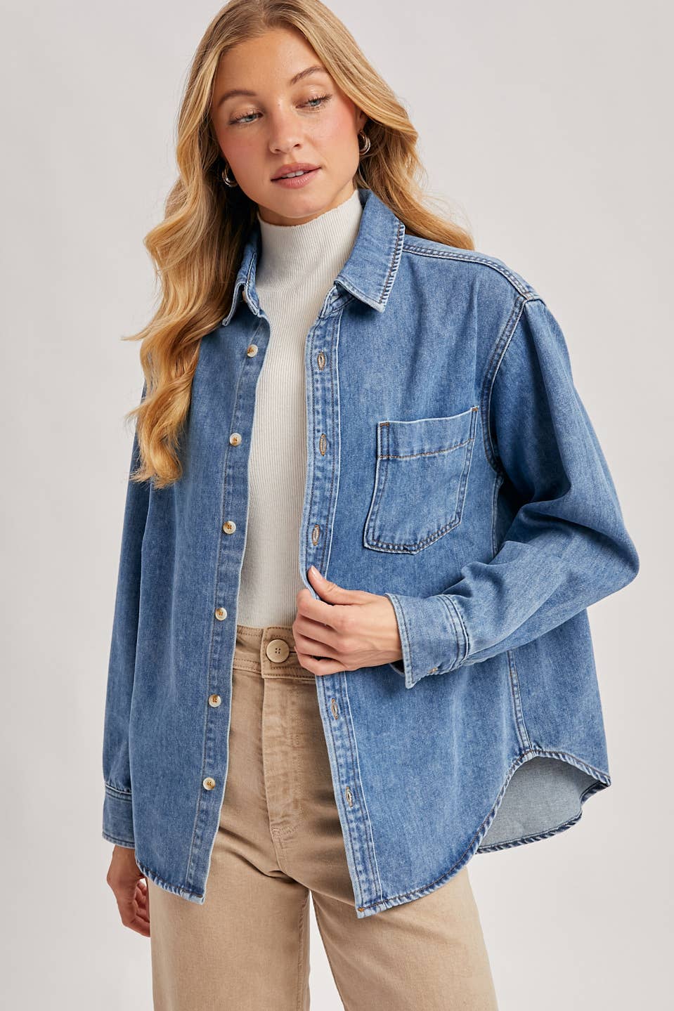 DENIM BUTTON DOWN OVERSIZED SHIRTS: MED.WASH