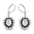 2.80 Carat Genuine Ethiopian Opal, Blue Sapphire and White Topaz .925 Sterling Silver Earrings