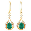 0.70 Carat Genuine Zambian Emerald and White Diamond 14K Yellow Gold Earrings