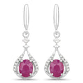 0.70 Carat Genuine Ruby and White Diamond 14K White Gold Earrings