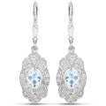 0.96 Carat Genuine Aquamarine and White Topaz .925 Sterling Silver Earrings