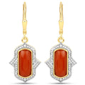 3.93 Carat Genuine Red Coral and White Diamond .925 Sterling Silver Earrings