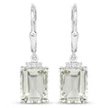 7.23 Carat Genuine Green Amethyst and White Topaz .925 Sterling Silver Earrings