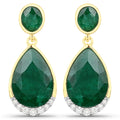 6.10 Carat Dyed Emerald and White Diamond .925 Sterling Silver Earrings