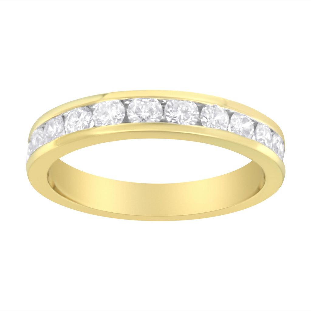IGI Certified 18K Yellow Gold 1.0 Cttw Channel Set Round-Cut Diamond 11 Stone Anniversary/Wedding Band Ring (I-J Color, I1-I2 Clarity) - Size 9.5