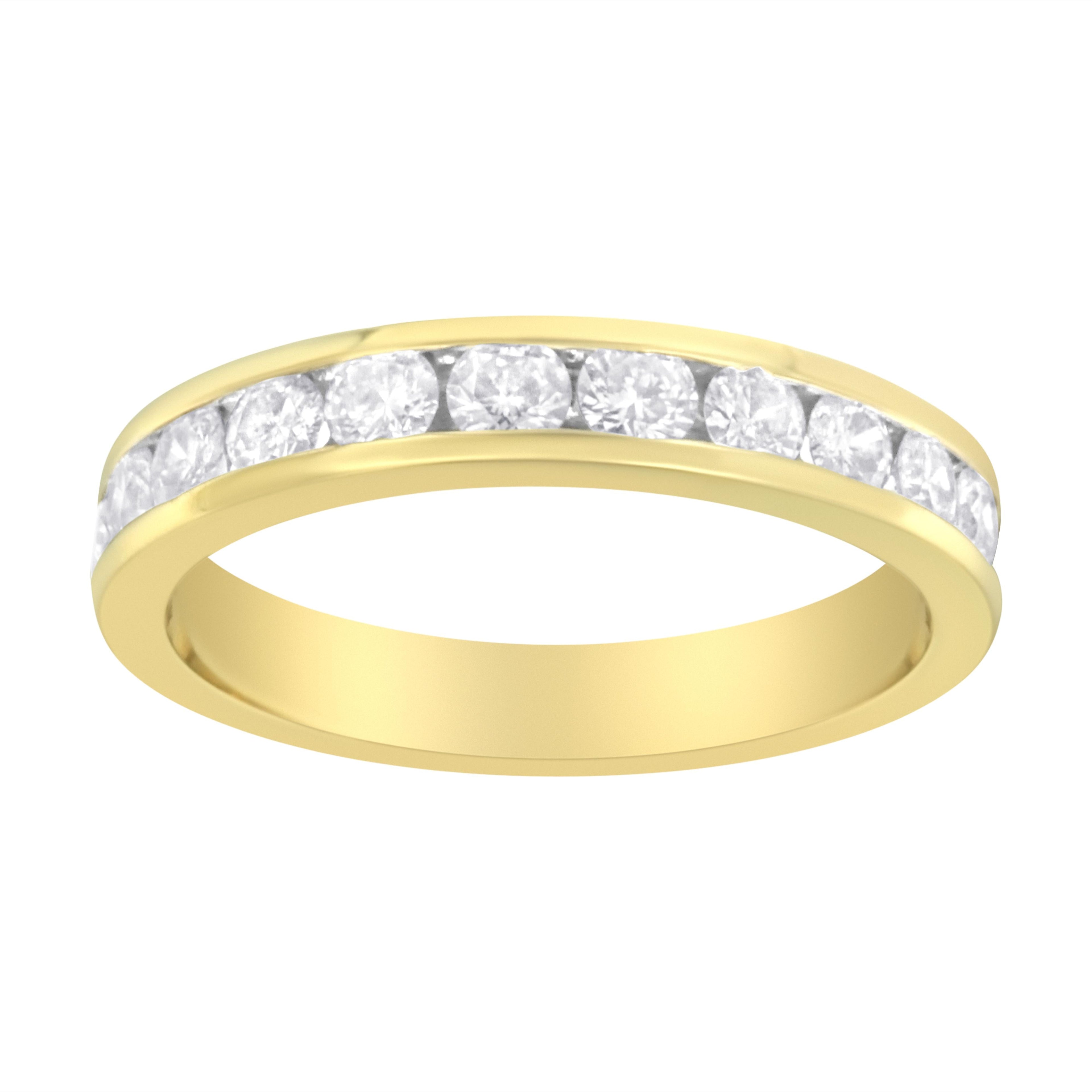 IGI Certified 18K Yellow Gold 1.0 Cttw Channel Set Round-Cut Diamond 11 Stone Anniversary/Wedding Band Ring (I-J Color, I1-I2 Clarity) - Size 9.5