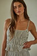 Striped Peplum Crop Top : Natural Black