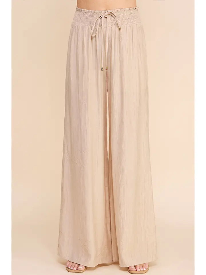 Bamboo Texture Flowy Pants: Latte