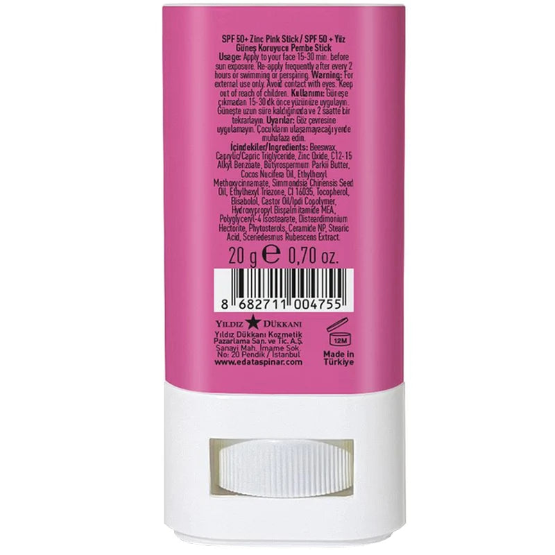Eda Taspinar Pink Zinc Mineral Sunscreen Stick SPF 50+ 20g